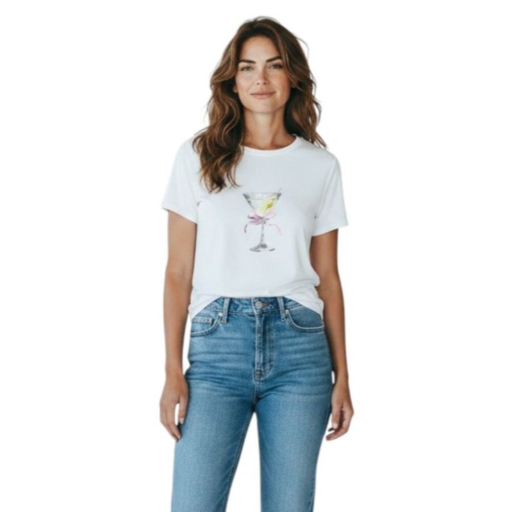 Arula Womens Plus Size 3X Martini Graphic Tee White Coquette Y2K NWT